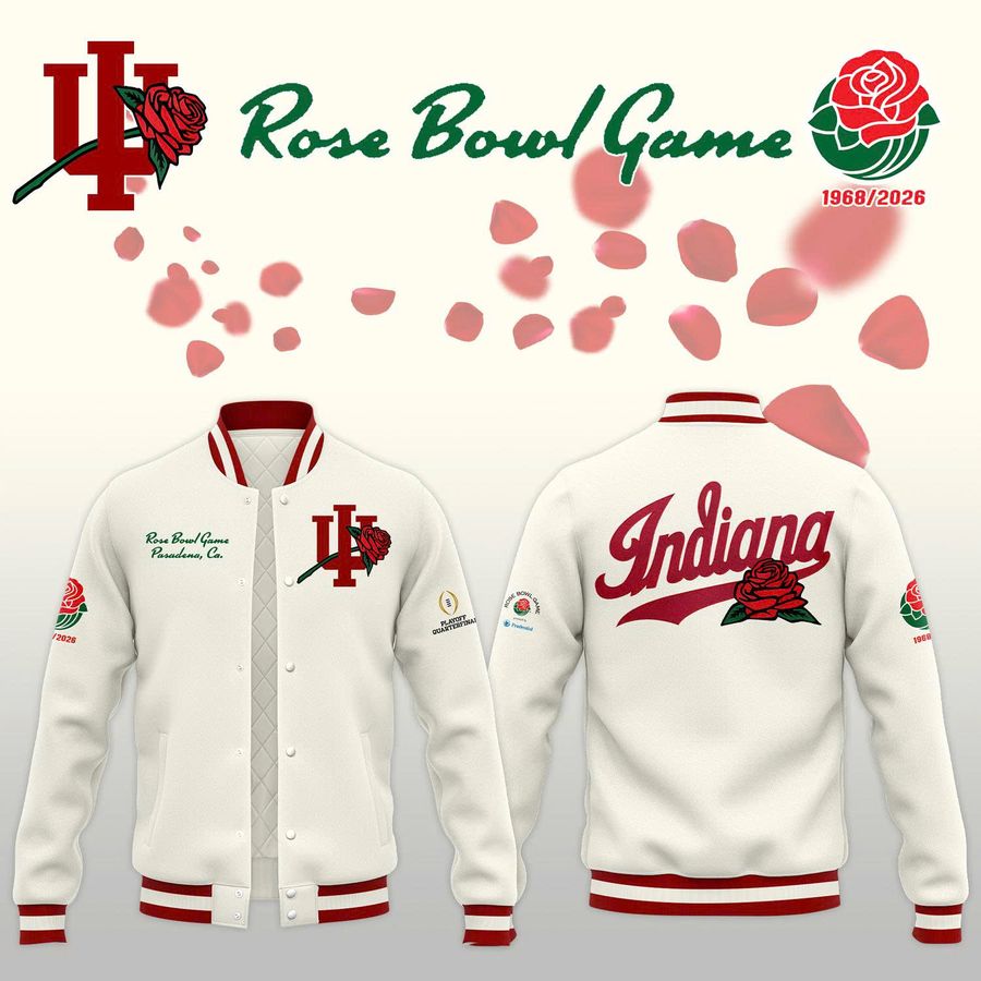 Indiana Hoosiers football helmet 2026 Rose Bowl BASEBALL JACKET-White