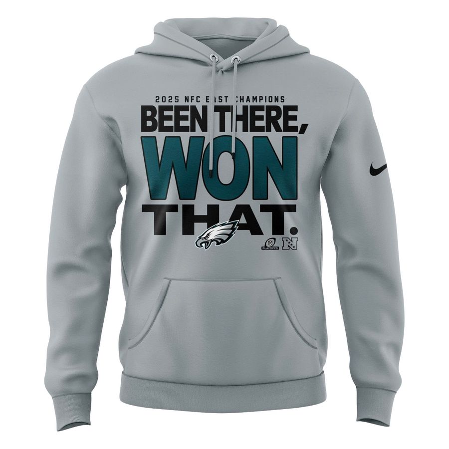 Men's Philadelphia Eagles 2025 NFC East Division Champions Locker Room Trophy Collection Hoodie(Gray)