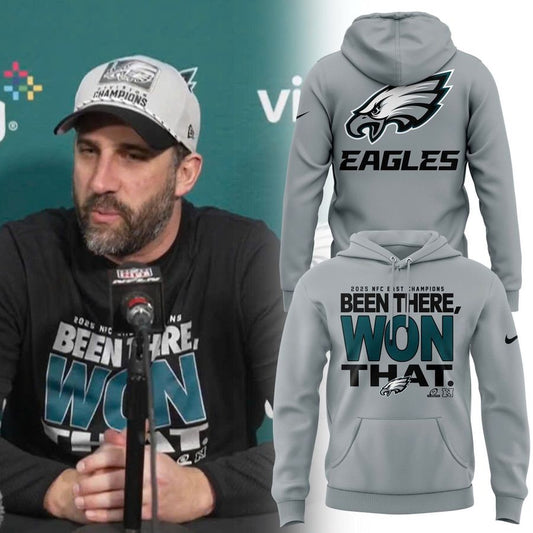 Men's Philadelphia Eagles 2025 NFC East Division Champions Locker Room Trophy Collection Hoodie(Gray)