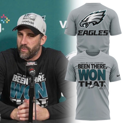 Men's Philadelphia Eagles 2025 NFC East Division Champions Locker Room Trophy Collection T-Shirt(Gray)
