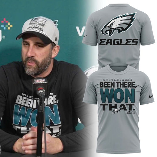 Men's Philadelphia Eagles 2025 NFC East Division Champions Locker Room Trophy Collection T-Shirt(Gray)