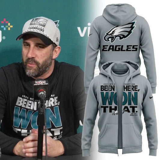 Men's Philadelphia Eagles 2025 NFC East Division Champions Locker Room Trophy Collection Zip Hoodie(Gray)