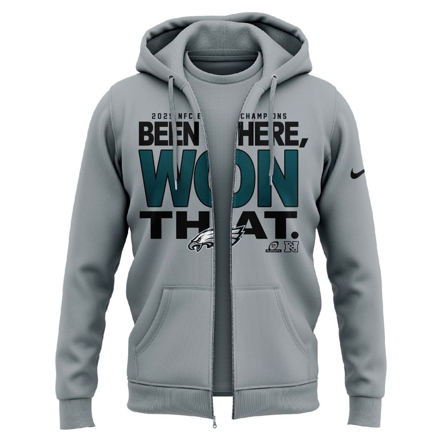 Men's Philadelphia Eagles 2025 NFC East Division Champions Locker Room Trophy Collection Zip Hoodie(Gray)