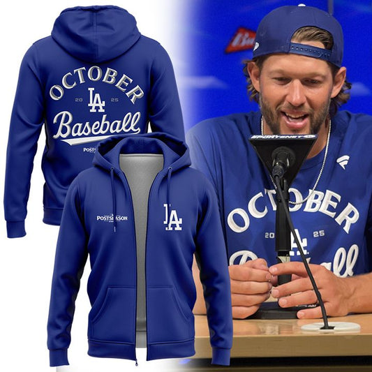 Special New Angeles Dodgers Royal 2025 Postseason Locker Room ZipHoodie