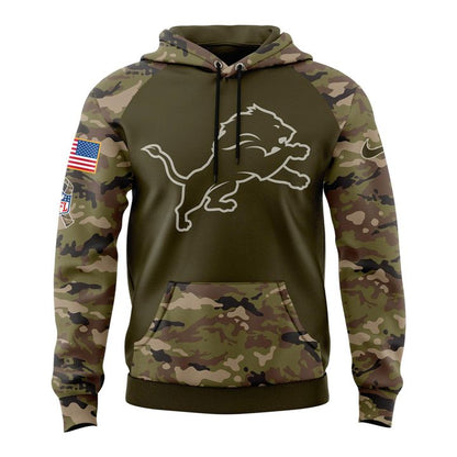 Men's Detroit Lions Nike Olive/Camo 2025 Salute to Service Sideline Hoodie