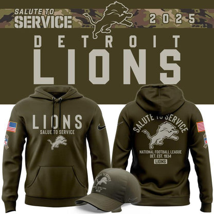 Men's Detroit Lions Nike Olive 2025 Salute to Service Sideline Hoodie v3