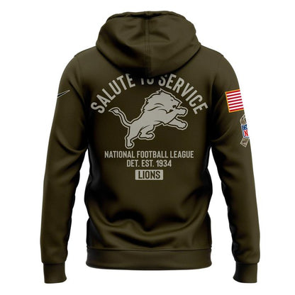 Men's Detroit Lions Nike Olive 2025 Salute to Service Sideline Hoodie v3