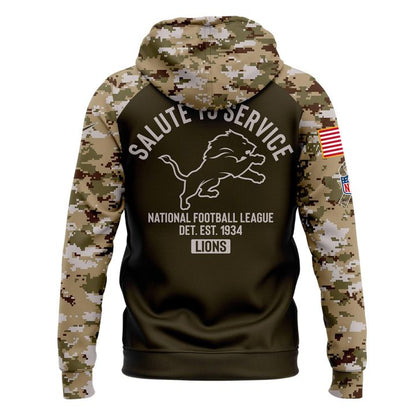 Men's Detroit Lions Nike Olive/Camo 2025 Salute to Service Sideline Hoodie v2