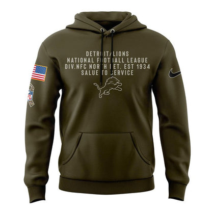 Men's Detroit Lions Nike Olive 2025 Salute to Service Sideline Hoodie