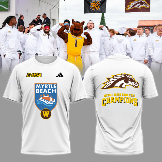 🏆MYRTLE BEACH BOWL CHAMPS! - Western Michigan Football T-Shirt Champions - White - All Cotton - Unisex