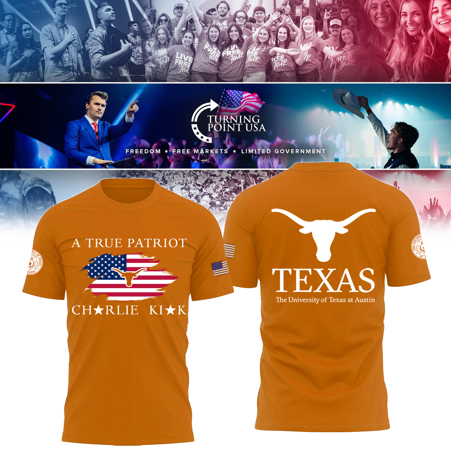 2025 Texas Longhorns University x Turning Point USA T-Shirt
