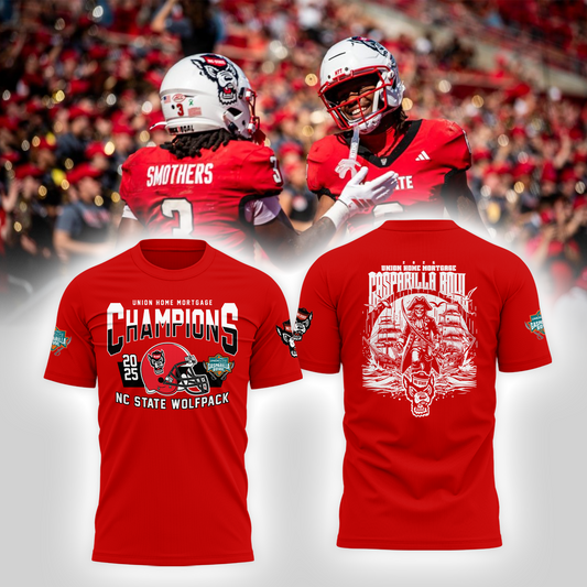 🏆2025 GASPARILLA BOWL CHAMPS - NC State Football T-Shirt Champions - Red - All Cotton - Unisex